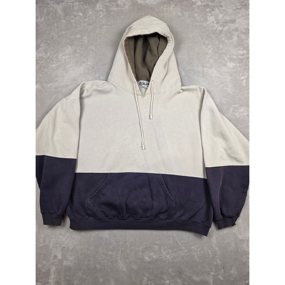 Vintage Body Equip Hoodie Mens XL Tan Blue Colorblock Sweatshirt *Read